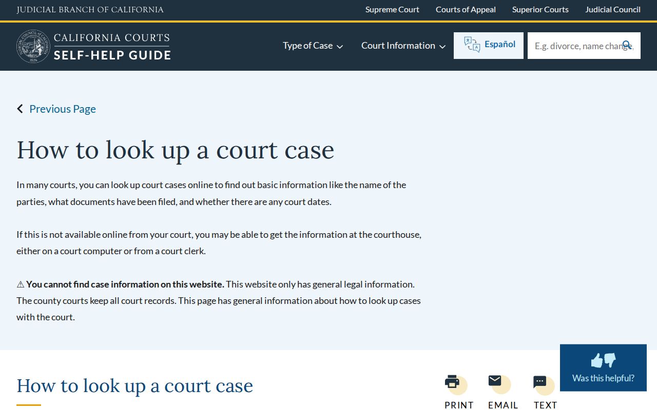 Lancaster resident lookup showing California court case access guidance