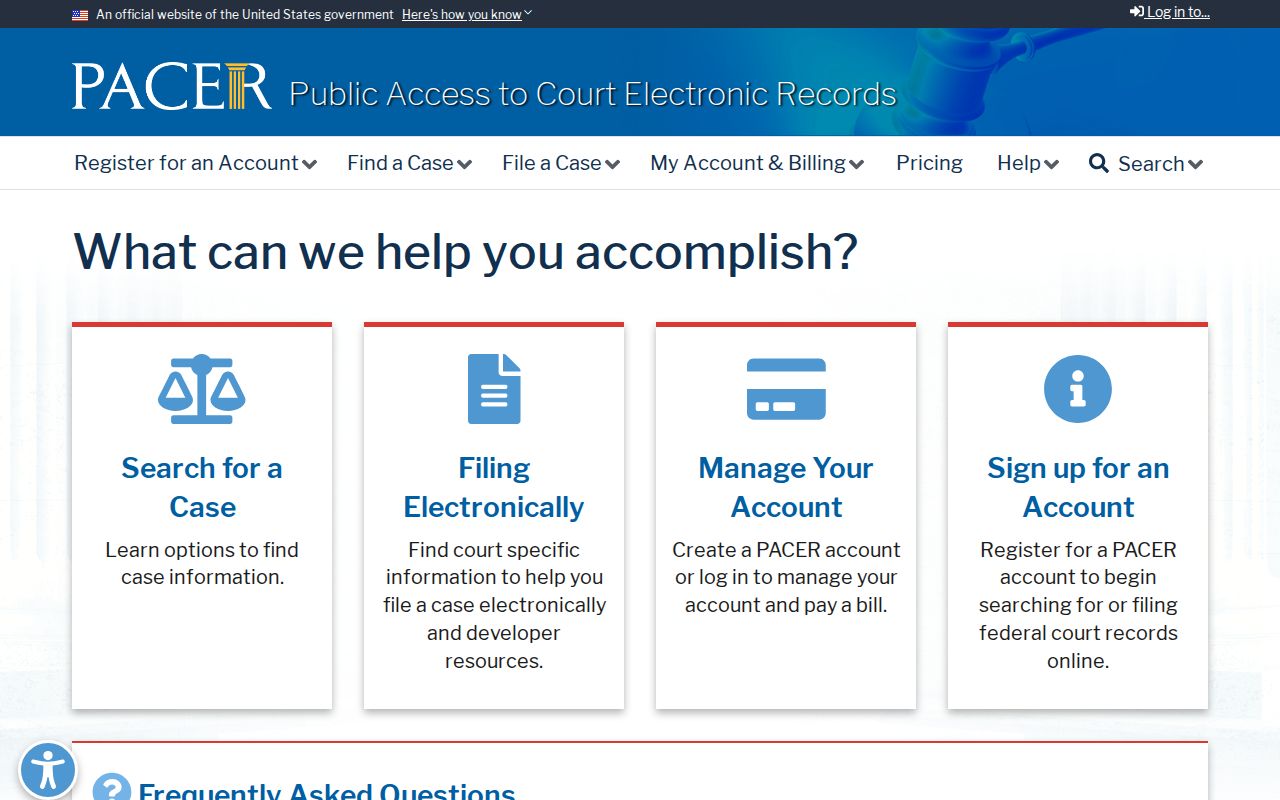 Lancaster resident lookup showing the federal PACER case locator