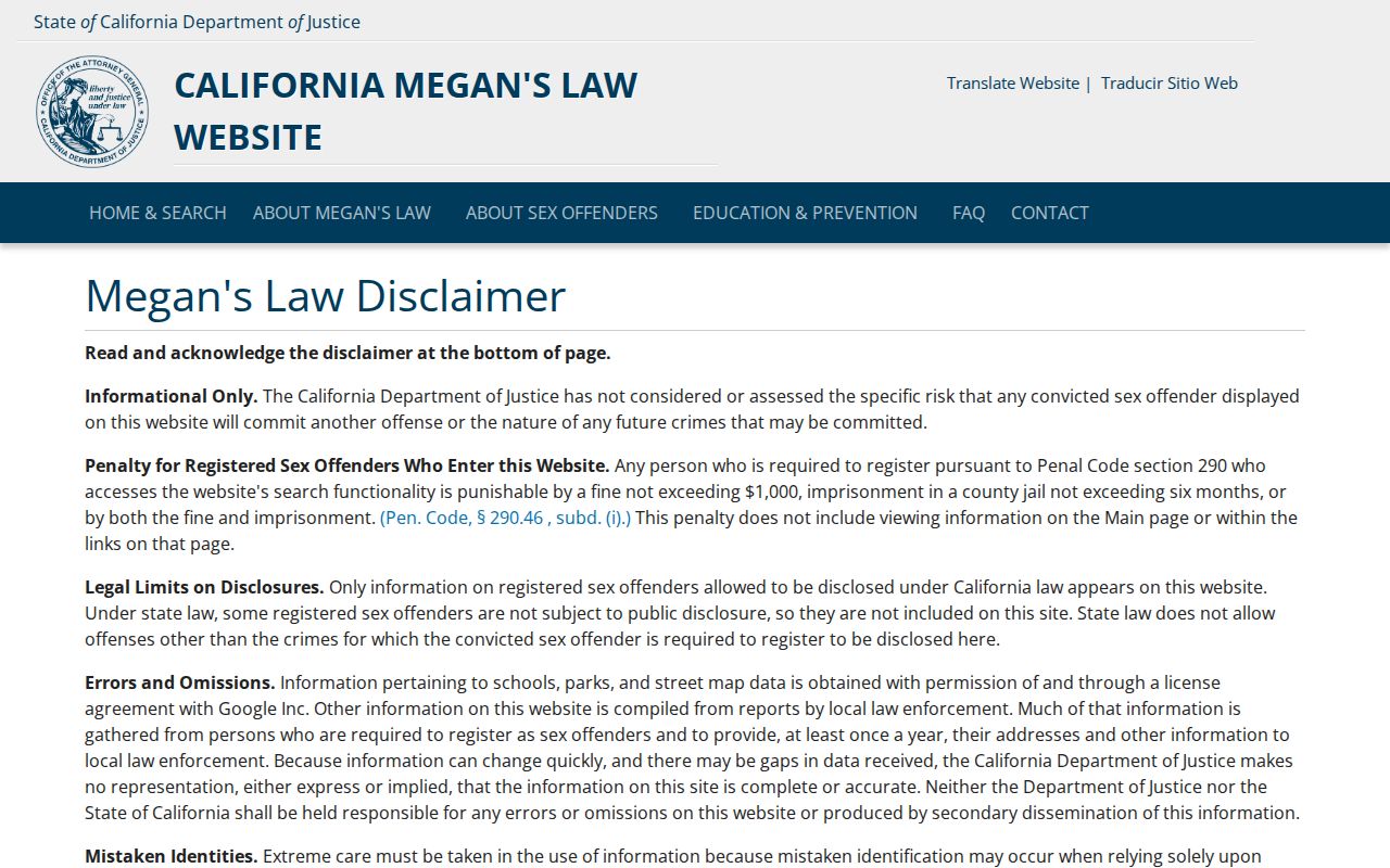 Lancaster ZIP code Megan’s Law registry search and lawful-use warning
